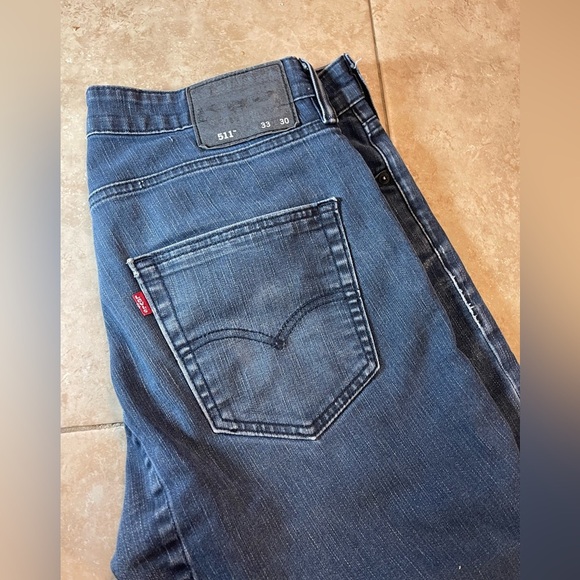 (33 x 30) Mens Levi's 511 Blue Jeans Slim Fit Dark Wash Black Tab - Picture 3 of 6